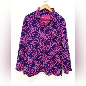 Victoria's Secret Women Purple Pajama Cotton Sleepwear Top Stars Flannel Size L